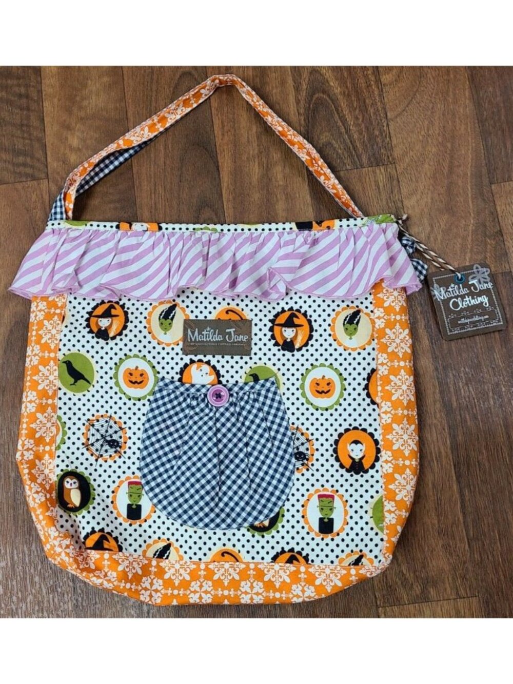 Matilda Jane Halloween Purse Tote Bag 11"x12" Skeleton Cats Witch Owl Ghost NWT